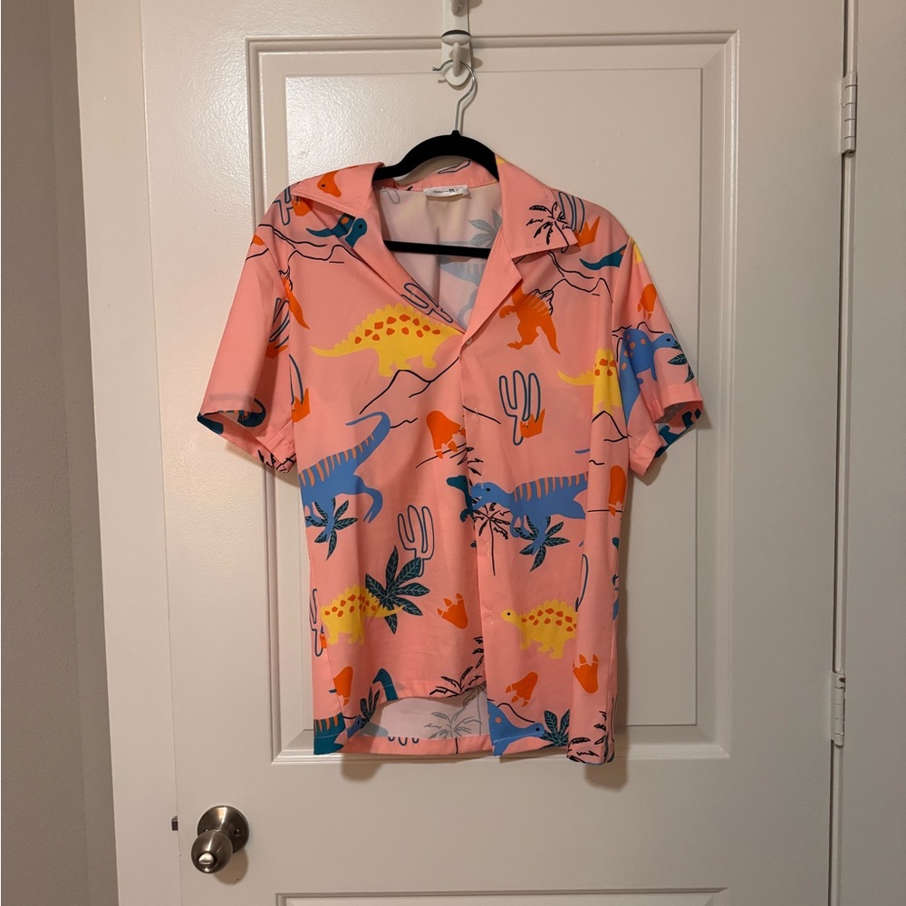 Fun pink dinosaur button down